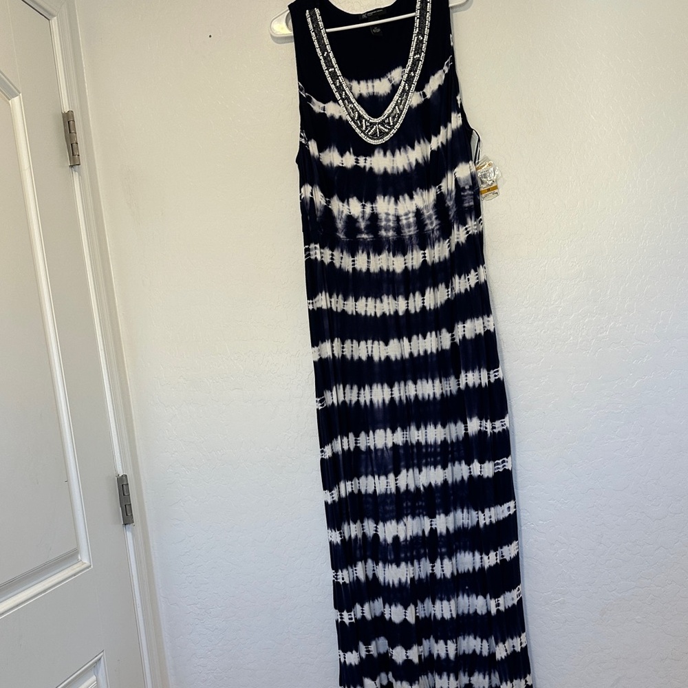 INC International Concepts Black and White Tie-Dye Maxi Dress